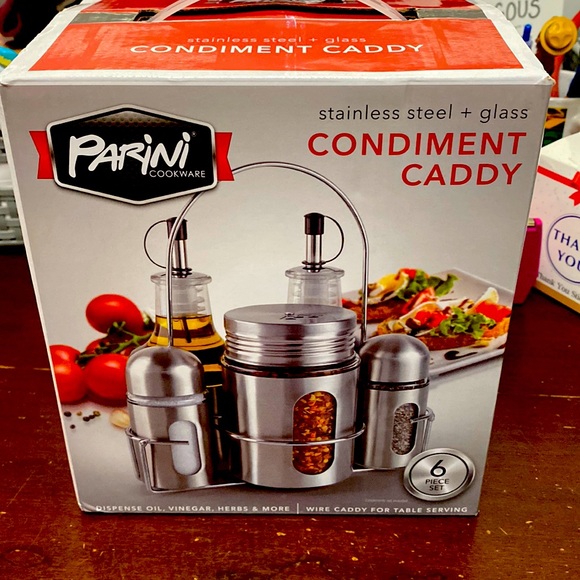 Sold Panini Stainless Condiment 6pc Caddy Set NEW - Picture 1 of 4